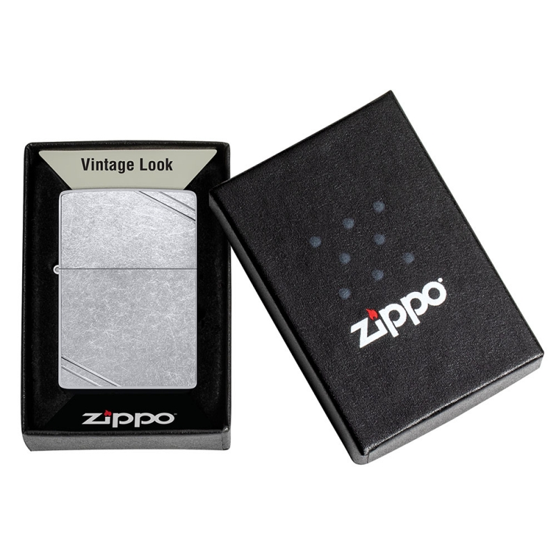 zapalniczka zippo vintage street chrome 60001317 w opakowaniu z logiem zippo