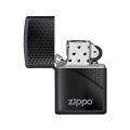 otwarta czarna elegancka zapalniczka zippo black hexagon design