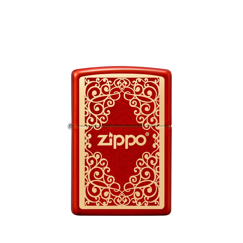 elegancka zapalniczka zippo ornamental w czerwonym kolorze ze złotym zdobieniem