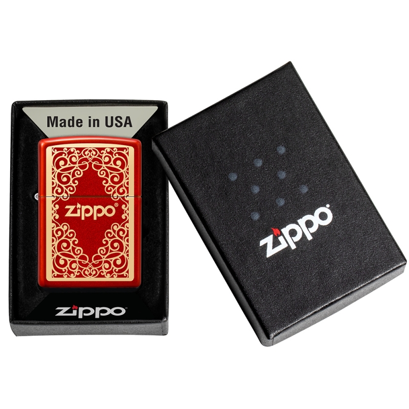 opakowanie eleganckiej czerwono złotej zapalniczki zippo ornamental