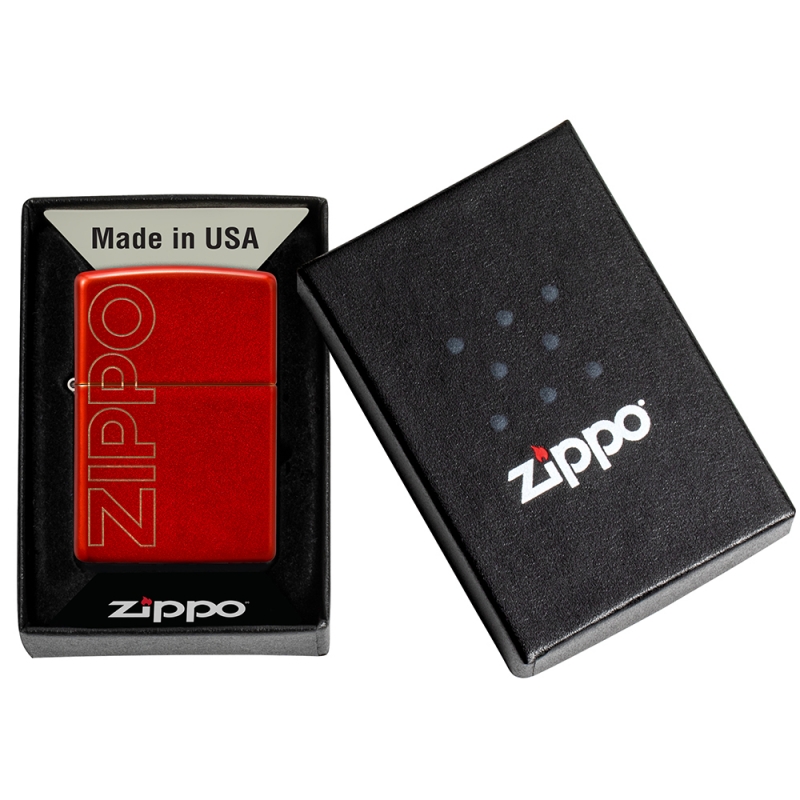 opakowanie czerwonej zapalniczki zippo aw21 logo zippo