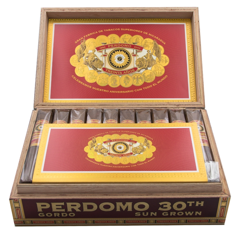 Otwarte pudełko Perdomo 30th Anniversary Sungrown Gordo