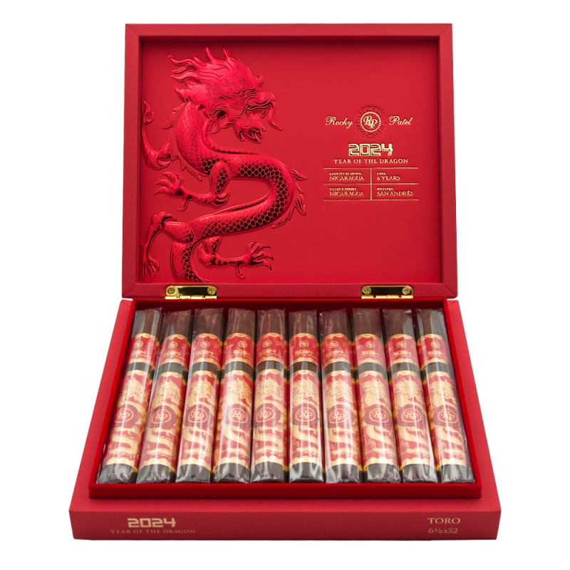 Otwarte pudełko z cygarami Rocky Patel Year of the Dragon 2024 Toro