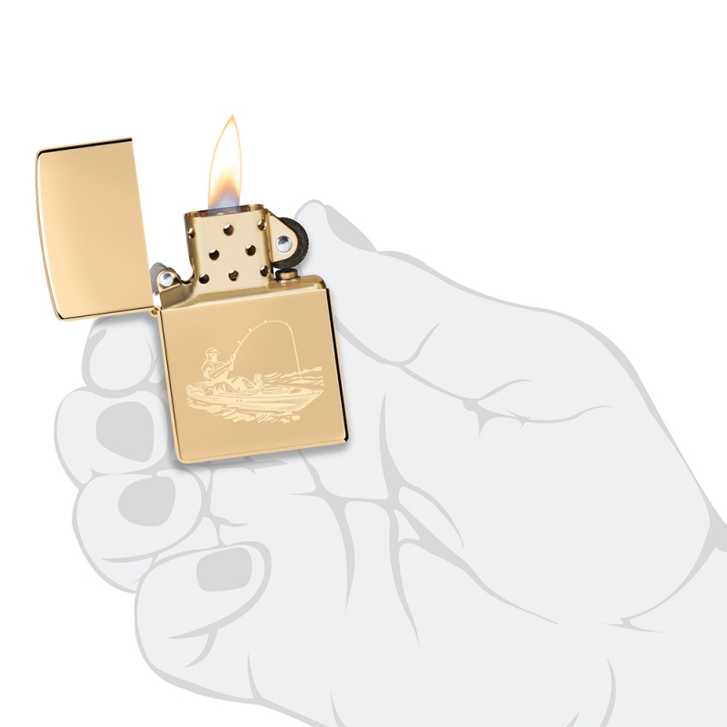 piękna złota zapalniczka Zippo z motywem wędkarskim piękna złota zapalniczka Zippo z motywem wędkarskim