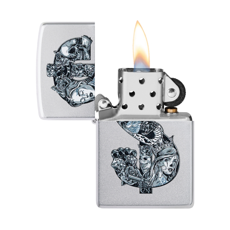 otwarta zapalniczka z płomieniem w żarniku dolar na obudowie