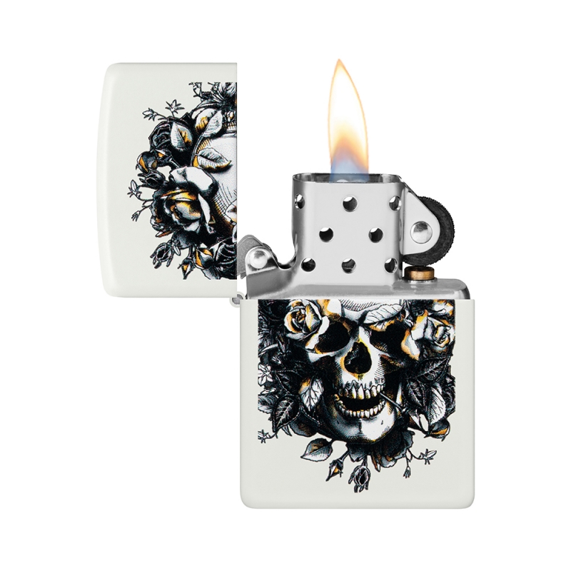 benzynowa zapalniczka Zippo z czaszką i różami