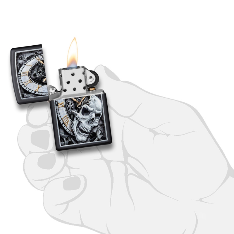 Zippo zapalniczka na benzynę z czaszką i zegarem Zippo zapalniczka na benzynę z czaszką i zegarem