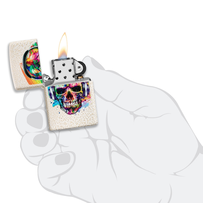 Zippo zapalnizka na benzynę z wymiennym wkładem jasna z kolorową czaszką Zippo zapalnizka na benzynę z wymiennym wkładem jasna z kolorową czaszką