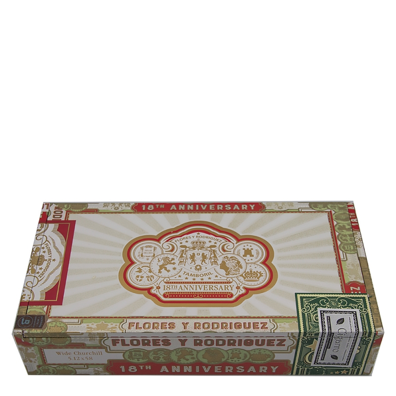 Zamknięte pudełko z cygarami PDR Flores Y Rodriguez 18th Anniversary Reserva Limitada Wide Churchill