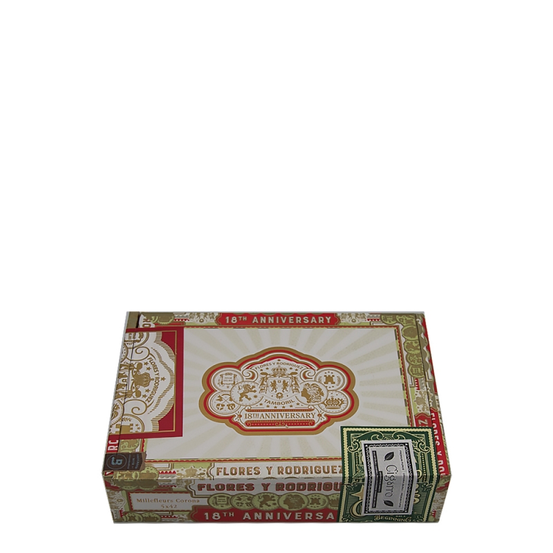Zamknięte pudełko z cygarami PDR Flores Y Rodriguez 18th Anniversary Reserva Limitada Millefleurs Corona Zamknięte pudełko z cygarami PDR Flores Y Rodriguez 18th Anniversary Reserva Limitada Millefleurs Corona