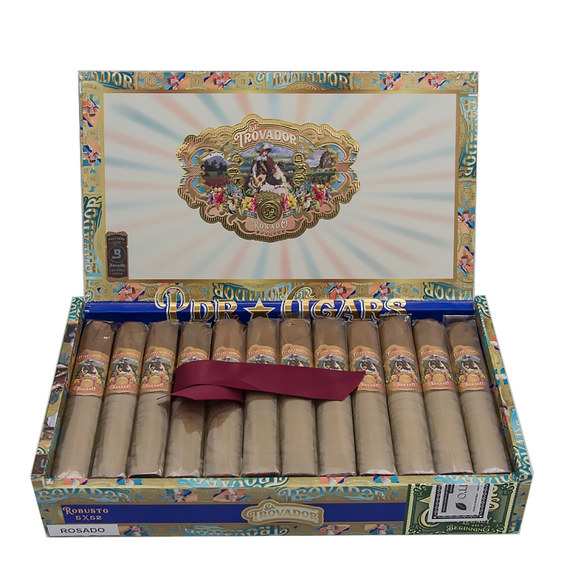 Otwarte pudełko z cygarami PDR El Trovador Rosado Robusto Otwarte pudełko z cygarami PDR El Trovador Rosado Robusto