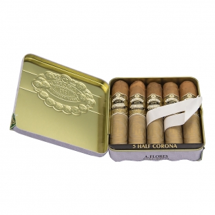 Otwarta blaszka z cygarami PDR A. Flores 1975 Gran Reserva Desflorado Half Corona