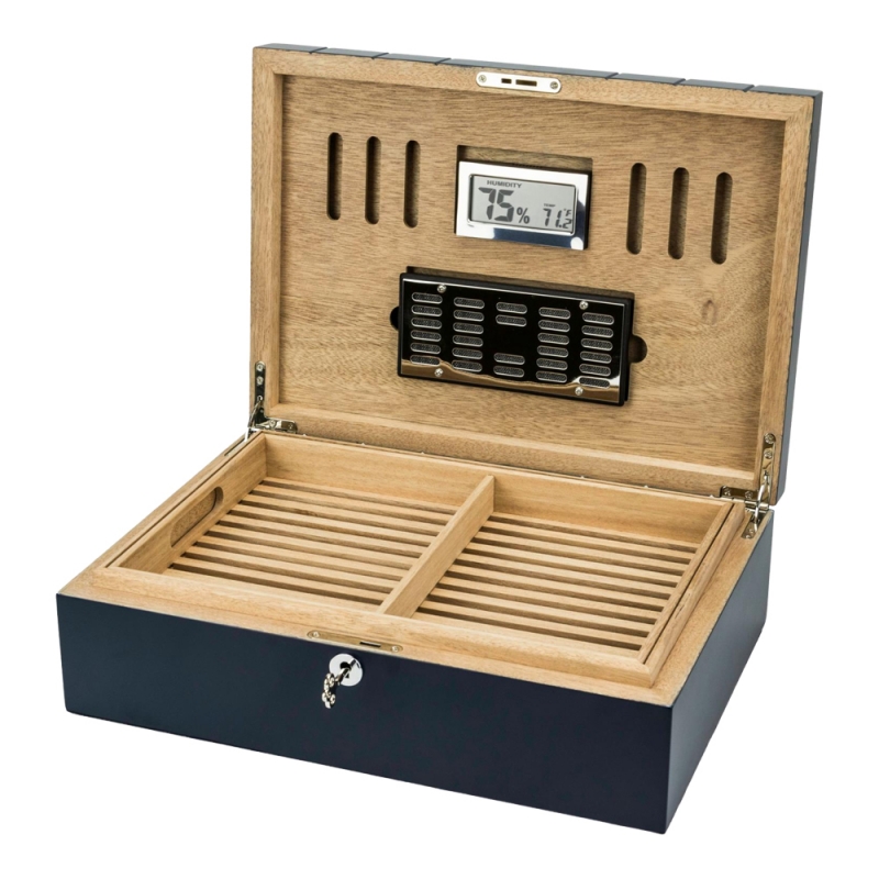 humidor w kolorze szarej czerni na 40 cygar z nawilżaczem humidor w kolorze szarej czerni na 40 cygar z nawilżaczem