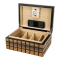humidor z ciekawym wzorem w kolorze drewna i czerni z nawilżaczem i higrometrem humidor z ciekawym wzorem w kolorze drewna i czerni z nawilżaczem i higrometrem