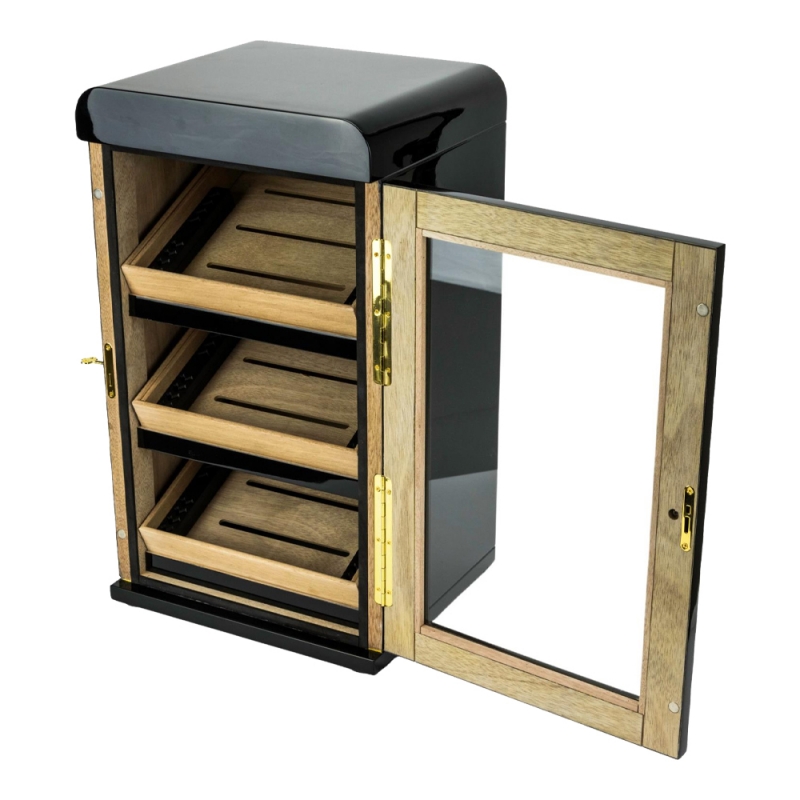 duży humidor na około 120 cygar w kolorze czerni z otwieranymi drzwiczkami duży humidor na około 120 cygar w kolorze czerni z otwieranymi drzwiczkami