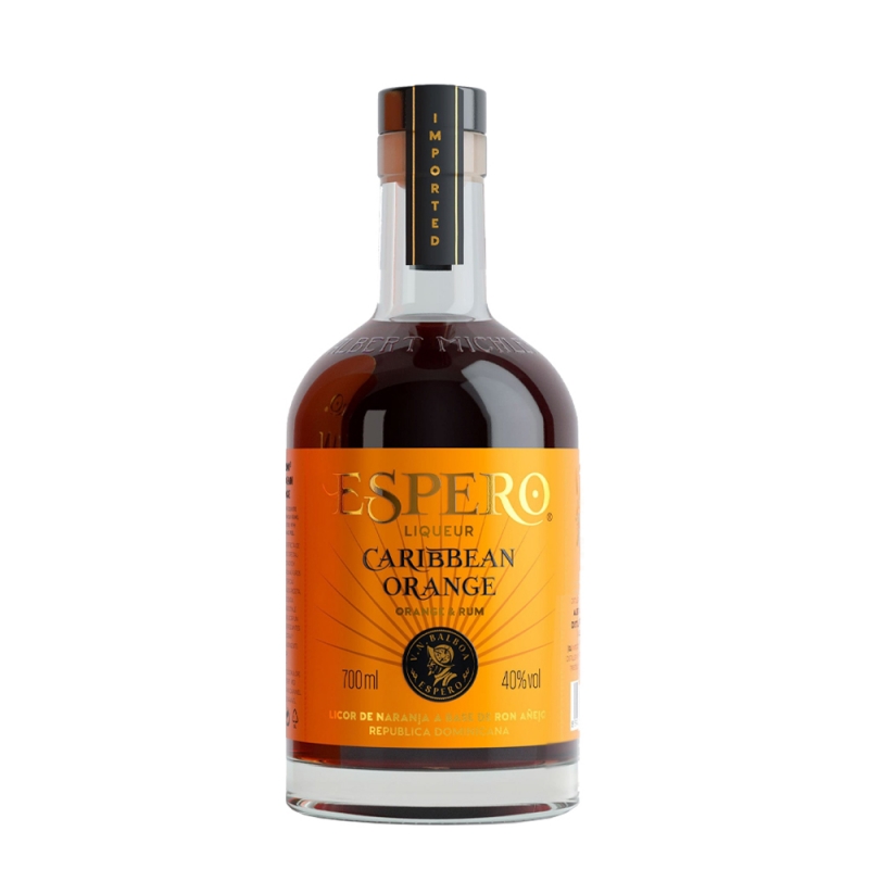 butelka rumu Espero Caribbean Orange z pomarańczową etykietą butelka rumu Espero Caribbean Orange z pomarańczową etykietą