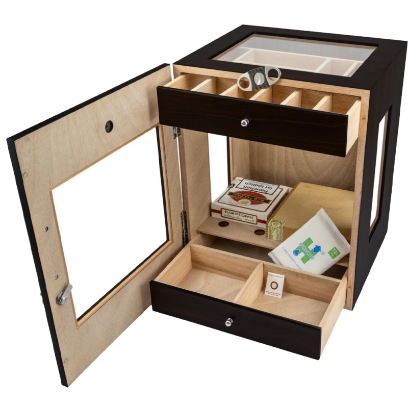 otwarty humidor wielkości szafki z przykładowymi akcesoriami otwarty humidor wielkości szafki z przykładowymi akcesoriami