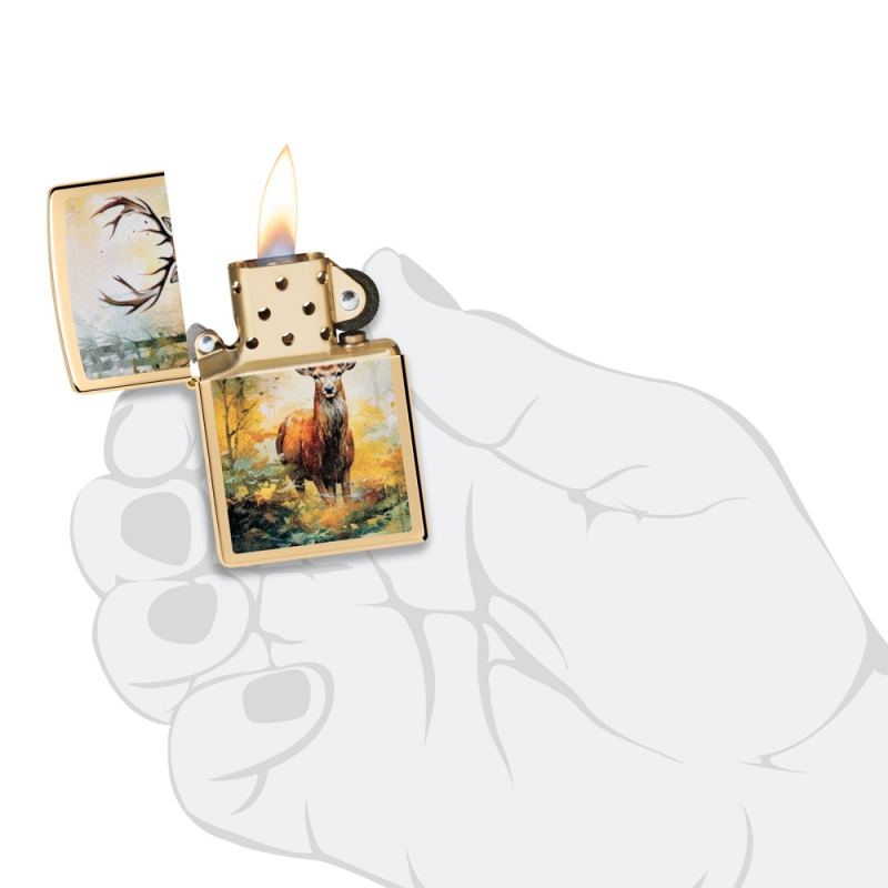 zapalniczka benzynowa Zippo z ilustracją lasu i jelenia zapalniczka benzynowa Zippo z ilustracją lasu i jelenia