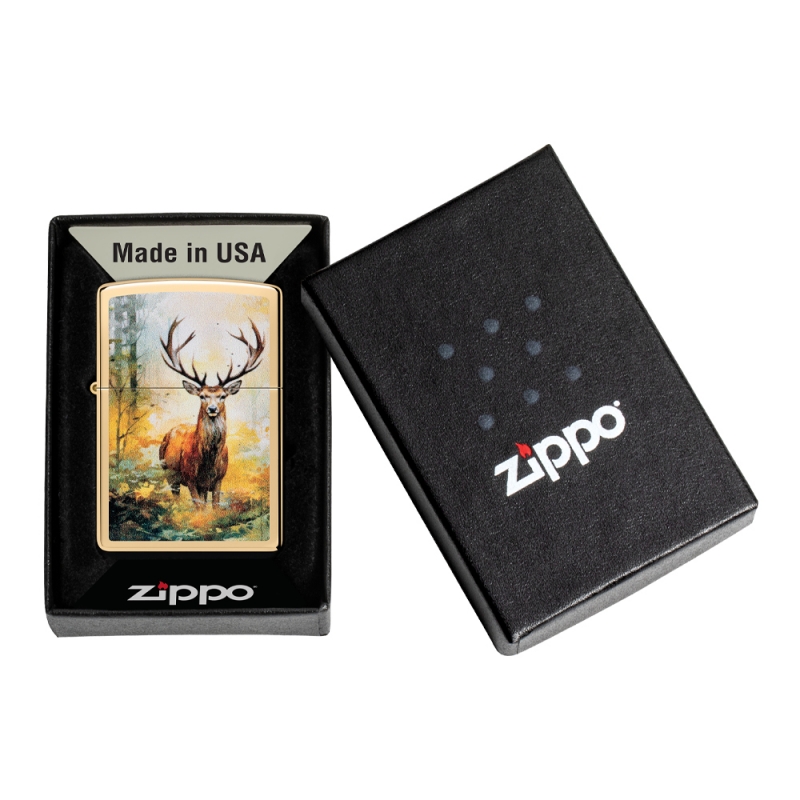 zapalniczka Zippo z grafiką lasu i jelenia w czarnym pudełku Zippo zapalniczka Zippo z grafiką lasu i jelenia w czarnym pudełku Zippo