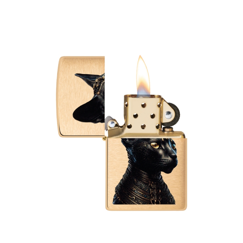 zapalniczka Zippo w złotym kolorze z wizerunkiem czarnego kota zapalniczka Zippo w złotym kolorze z wizerunkiem czarnego kota