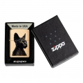 złota zapalniczka benzynowa Zippo z wizerunkiem kota w czarnym pudełku złota zapalniczka benzynowa Zippo z wizerunkiem kota w czarnym pudełku