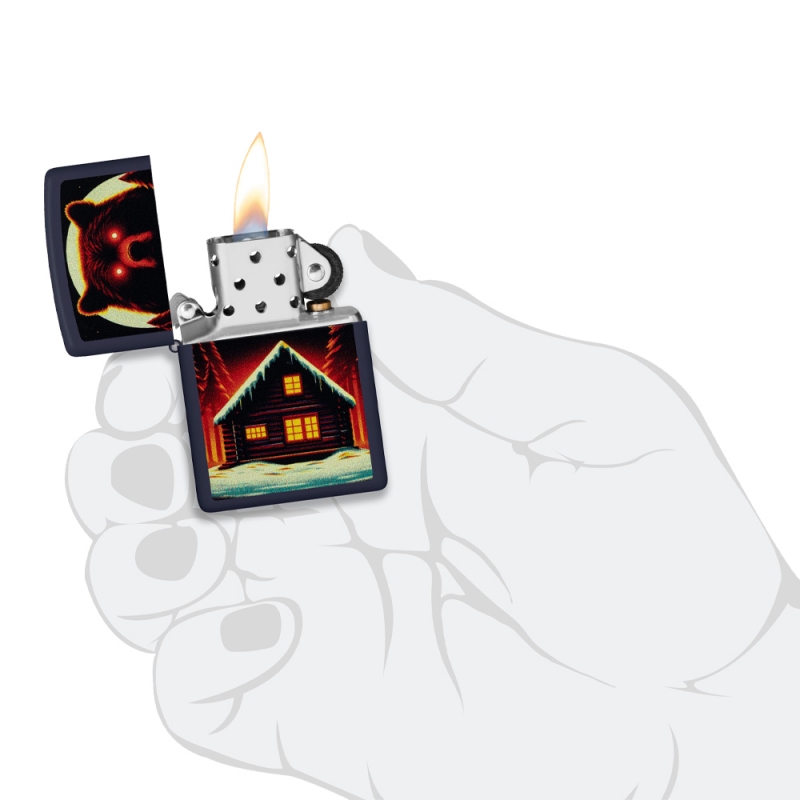 zapalniczka Zippo na benzyne z ilustracją dużego niedźwiedzia ze świecącymi oczami zapalniczka Zippo na benzyne z ilustracją dużego niedźwiedzia ze świecącymi oczami