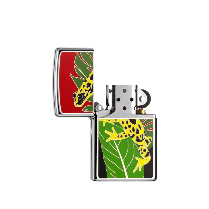 orygianlan zapalniczka Zippo w srebrnym kolorze z ilustracją żaby na liściu orygianlan zapalniczka Zippo w srebrnym kolorze z ilustracją żaby na liściu