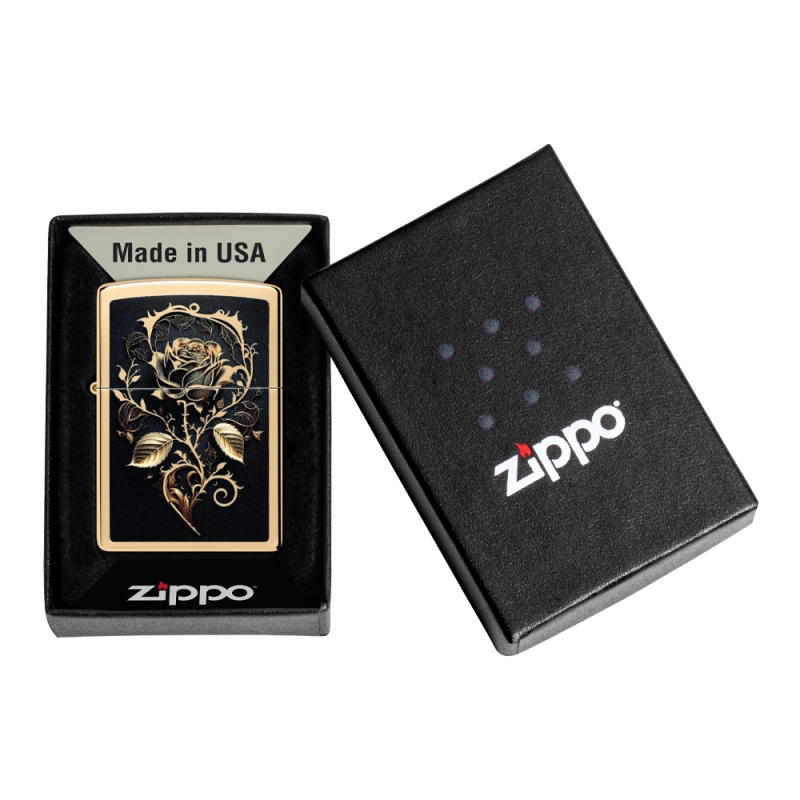Zapalniczka Zippo Gold Rose Design 60007382 w czarnym pudełku Zapalniczka Zippo Gold Rose Design 60007382 w czarnym pudełku