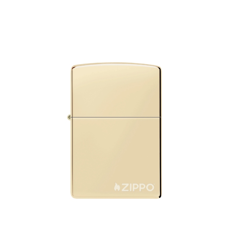 złota zapalniczka Zippo z widocznym błyskiem i logo ZIppo