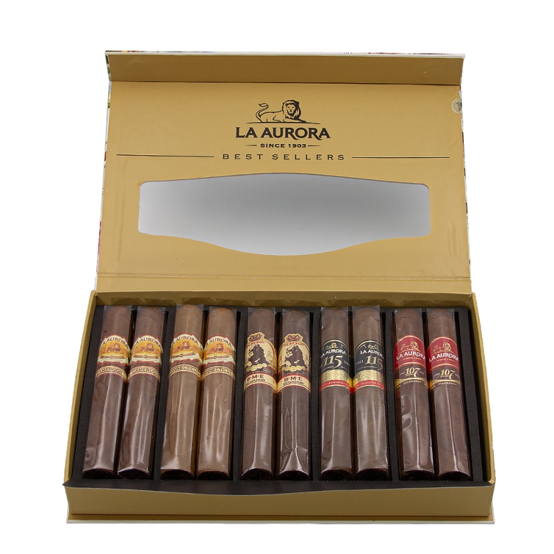 otwarty sampler z La Aurora zawierający 10 cygar wysokiej jakości otwarty sampler z La Aurora zawierający 10 cygar wysokiej jakości