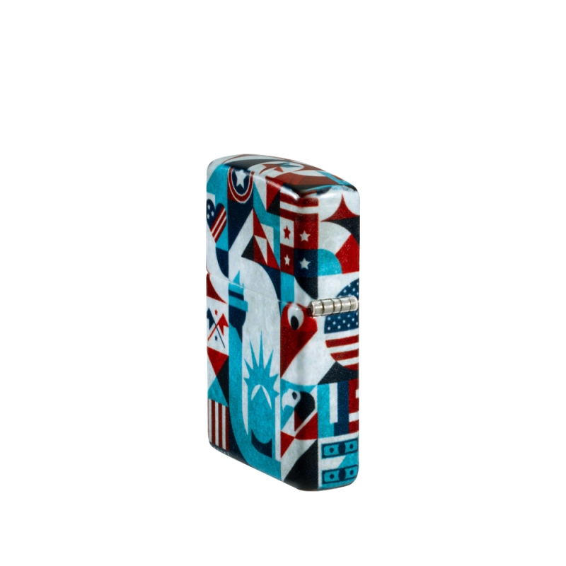 pokazana z lewej strony zapalniczka Zippo z abstrakcyjnymi figurami pokazana z lewej strony zapalniczka Zippo z abstrakcyjnymi figurami