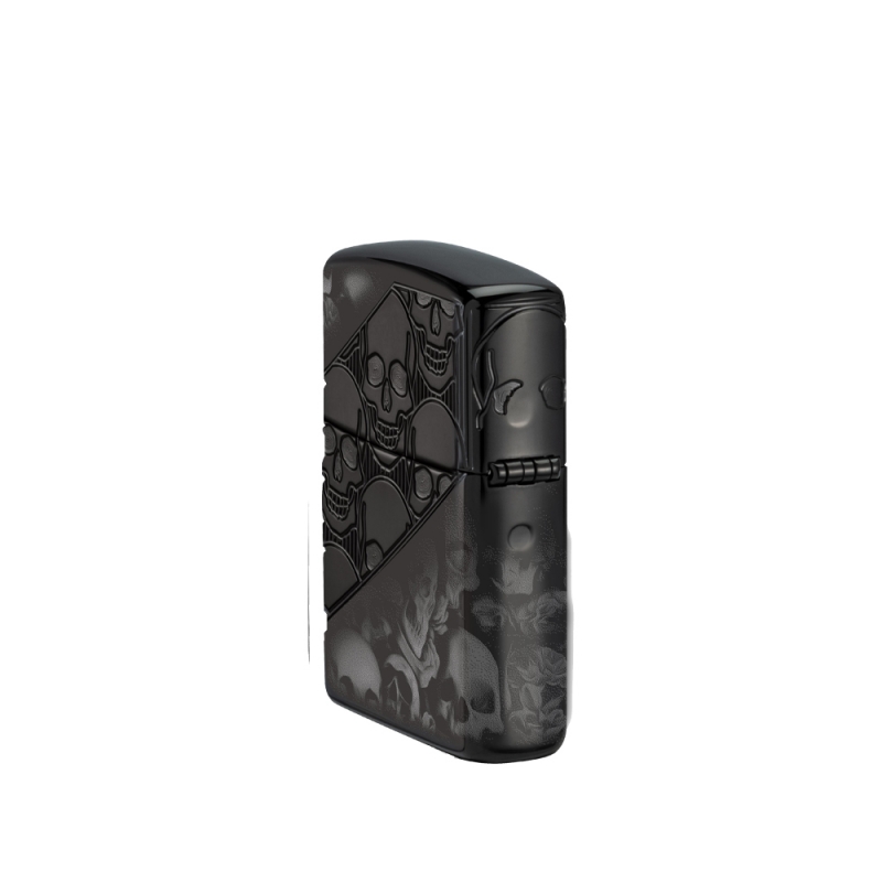 lewa strona zapalniczka Zippo z czaszkami w czarnym kolorze lewa strona zapalniczka Zippo z czaszkami w czarnym kolorze