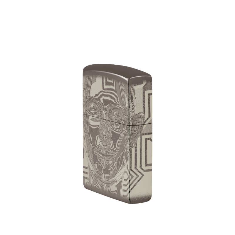 prawa strona zapalniczka ZIppo z ilustracją głowy 3D prawa strona zapalniczka ZIppo z ilustracją głowy 3D