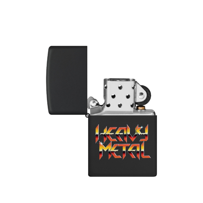 otwarta zapalniczka Zippo z napisem Heavy Metal otwarta zapalniczka Zippo z napisem Heavy Metal