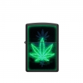 neonowy liść canabis na czarnym tle na oryginalnej zapalniczce Zippo neonowy liść canabis na czarnym tle na oryginalnej zapalniczce Zippo
