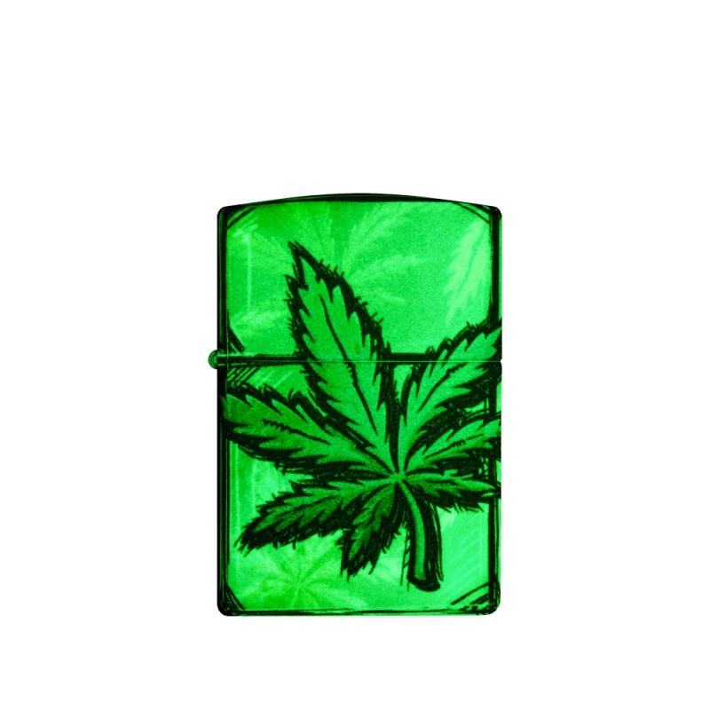 zapalniczka Zippo ze świecącym w ciemności liściem cannabisu