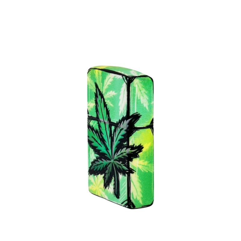 prawa strona z liściem cannabisu zapalniczka benzynowa Zippo