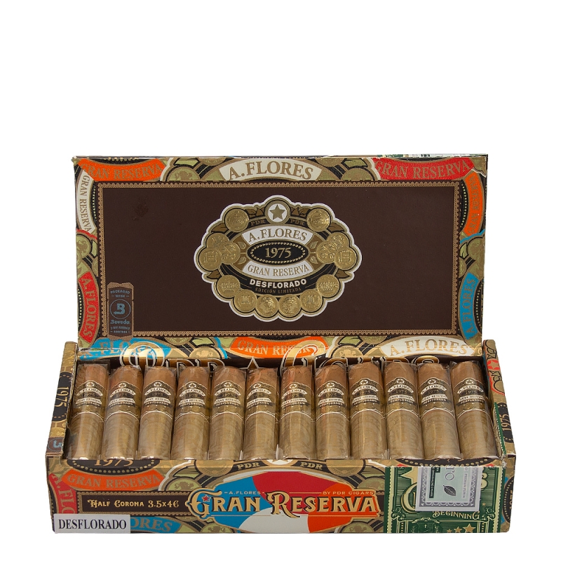 pudełko pełne cygar PDR A. Flores 1975 Gran Reserva Desflorado Half Corona pudełko pełne cygar PDR A. Flores 1975 Gran Reserva Desflorado Half Corona