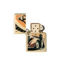 otworzona zapalniczka Zippo w kolorze złotym z ilustracją samochodu otworzona zapalniczka Zippo w kolorze złotym z ilustracją samochodu