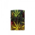 front zapalniczki Zippo z liśćmi cannabisu