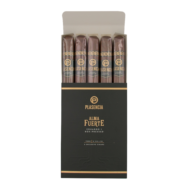 otwarte pudełko z cygarami Plasencia Alma Fuerte Claro Toro