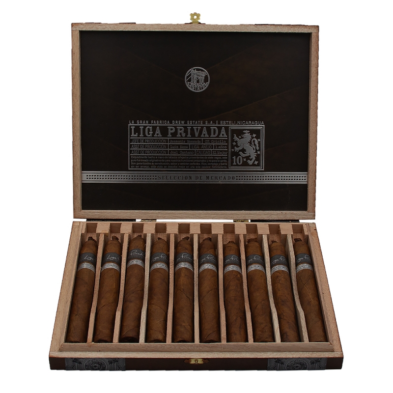 piękne ozdobne pudełko pełne mocnych cygar Drew Estate Liga Privada 10 Mercado