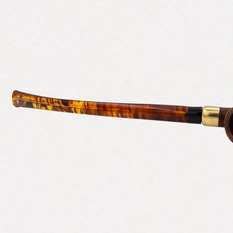 miedziano-bursztynowy dugi ustnik od fajki ze złotą wstawką