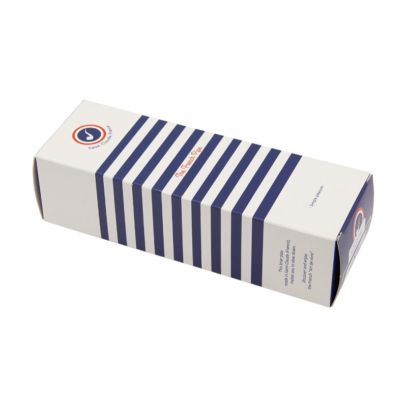 białe pudełko z niebieskimi pasami