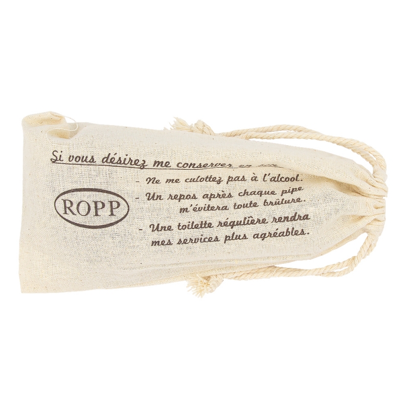 kremowy woreczek z napisami z fajką w środku