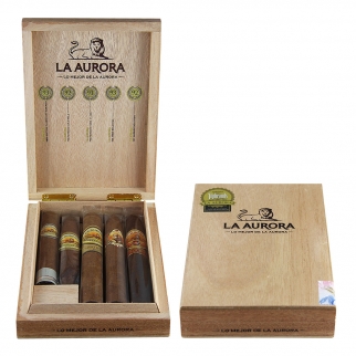 drewniany sampler z 5 cygarami z dominikany, dobrze ocenionymi przez magazyn cigar aficionado