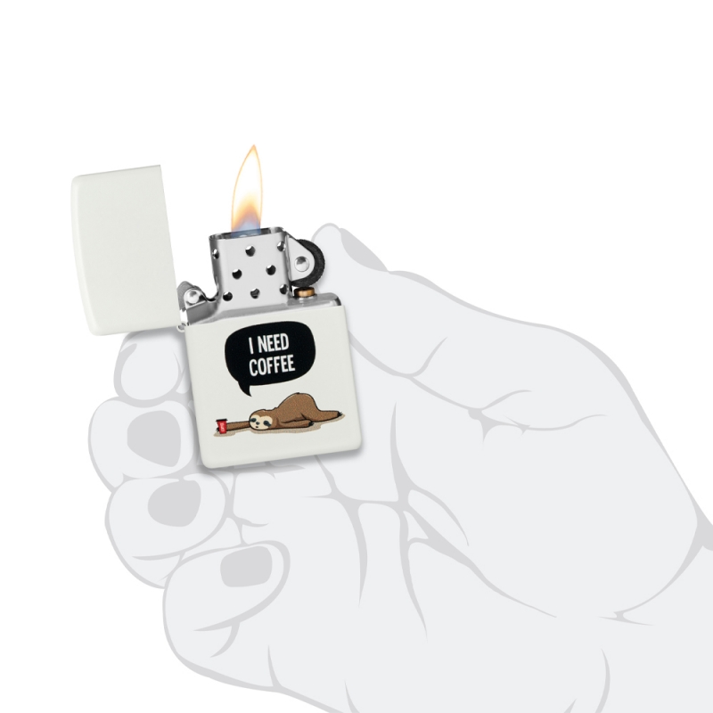 zapalniczka trzymana w dłoni pokazuje kompaktowy rozmiar jasnej matowej obudowy