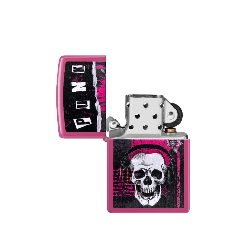 zapalniczka Zippo z dynamiczną grafiką w stylu punk rock i metalicznym tłem