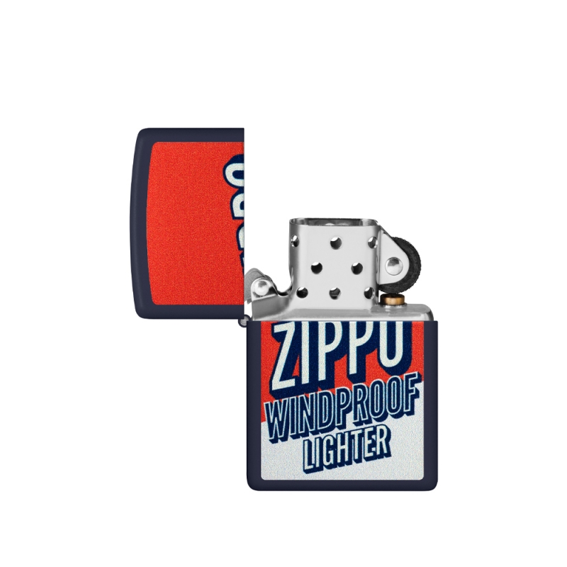 otwarta zapalniczka z widocznym srebrzystym kominkiem kontrastującym z ciemnym graficznym wzorem