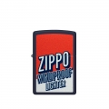 metalowa zapalniczka Zippo z intensywnym tłem i kontrastującą grafiką widoczną na froncie